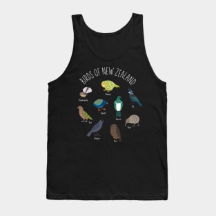 Birds Of New Zealand WHITE TEXT Tank Top